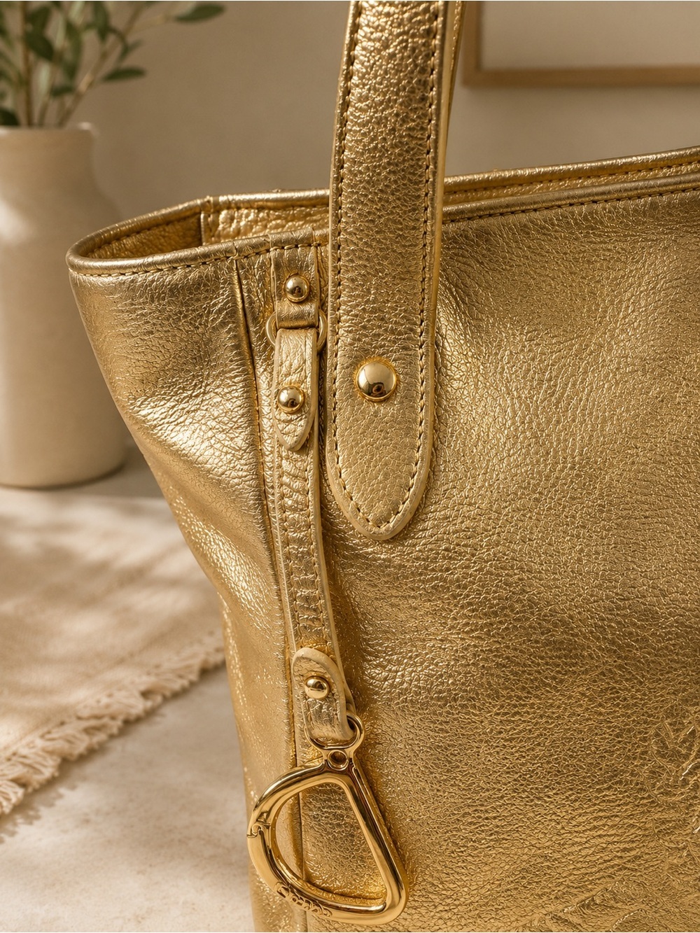 Lauren Ralph Lauren Metallic Gold LXVII Crest Tote Bag LG Shopper Shoulder Purse - Picture 4 of 13